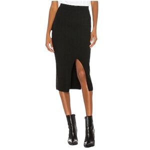 Free People Black Skyline Midi Ribbed Knit Skirt